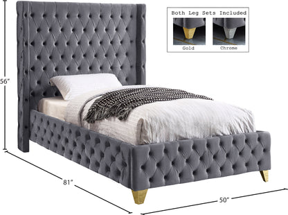 Peyton Grey Velvet Twin Bed T