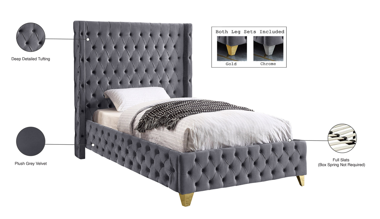 peyton grey velvet twin bed t