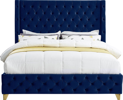 Peyton Navy Velvet Full Bed F