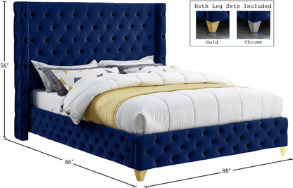 Peyton Navy Velvet King Bed K