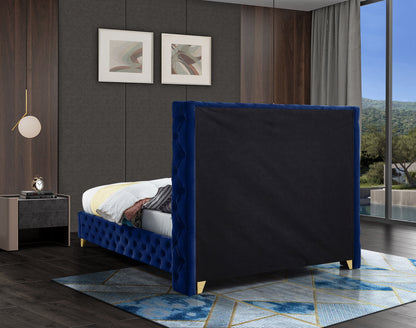 Peyton Navy Velvet King Bed K