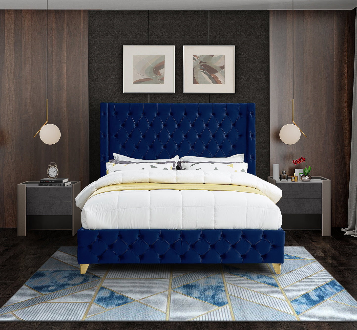 peyton navy velvet king bed k