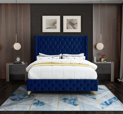 Peyton Navy Velvet King Bed K