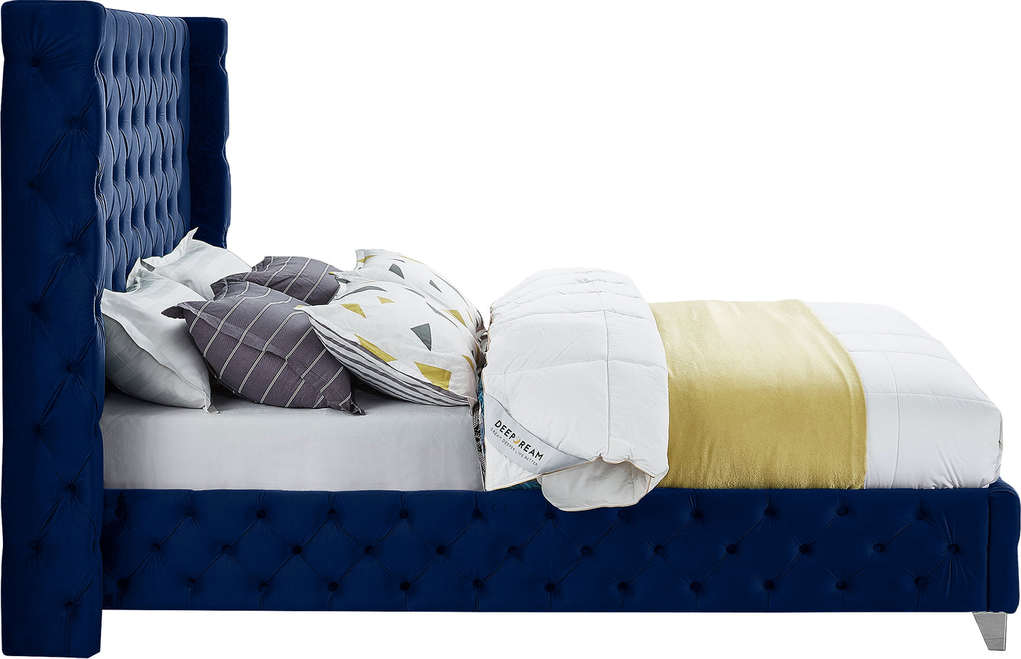 peyton navy velvet queen bed q