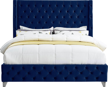 Peyton Navy Velvet Queen Bed Q