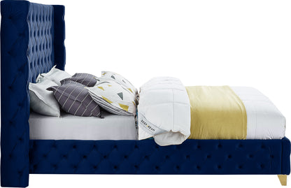 Peyton Navy Velvet Queen Bed Q