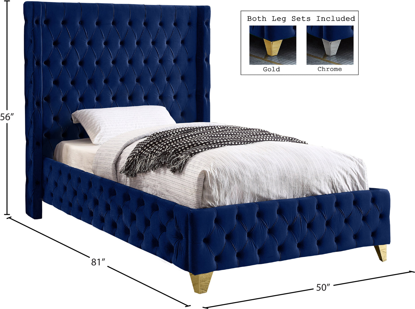 peyton navy velvet twin bed t