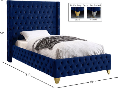 Peyton Navy Velvet Twin Bed T