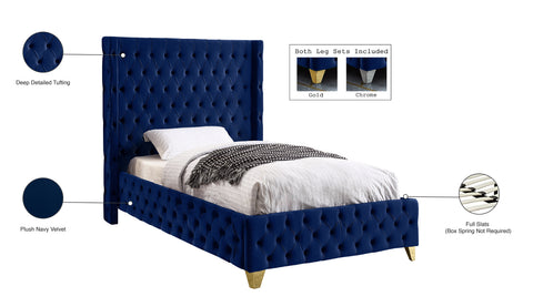 Peyton Navy Velvet Twin Bed T