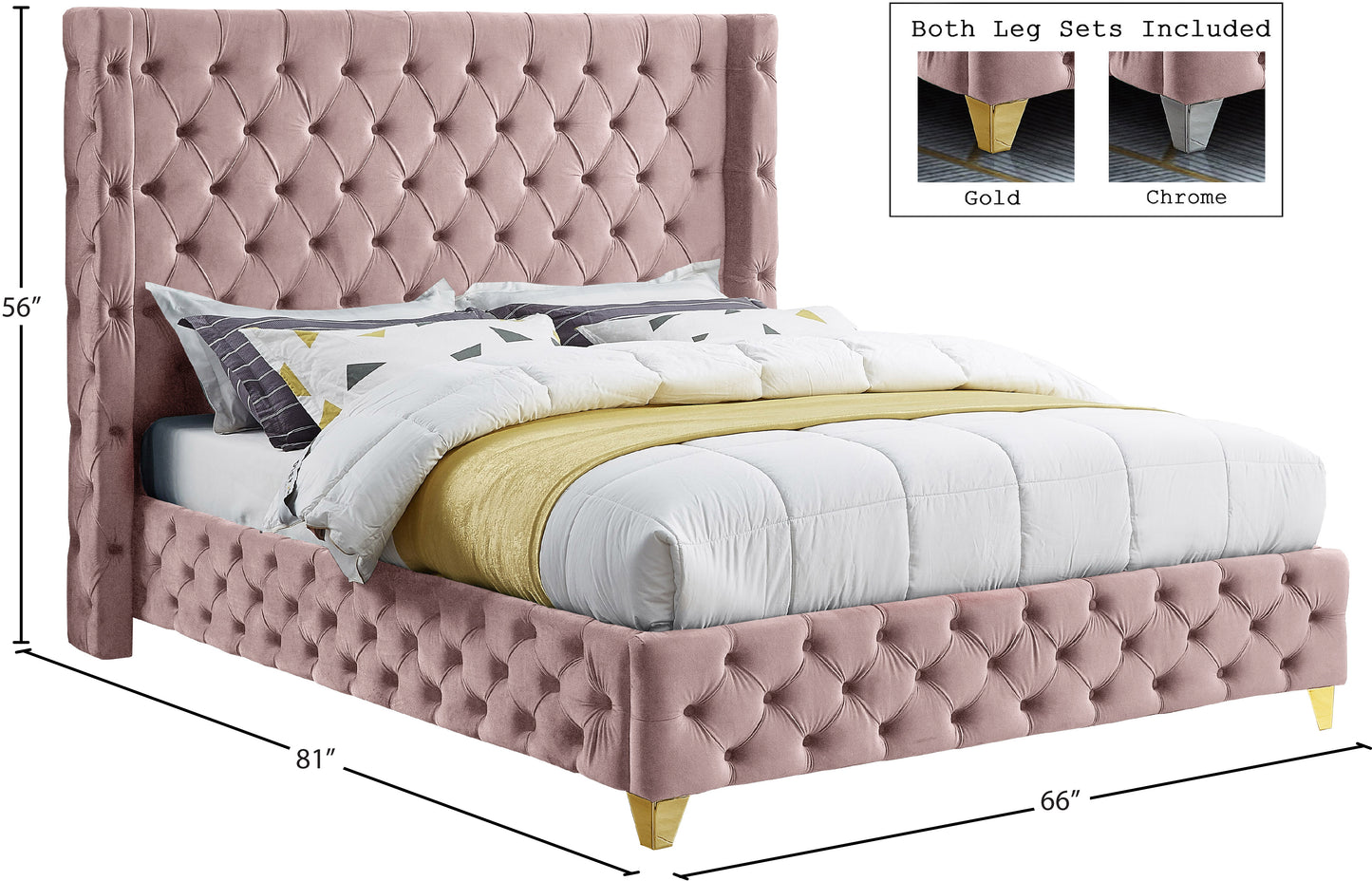 peyton pink velvet full bed f