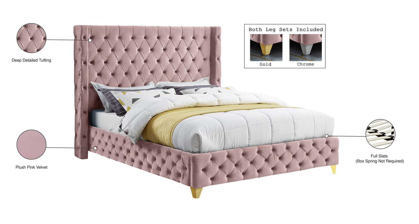 peyton pink velvet full bed f