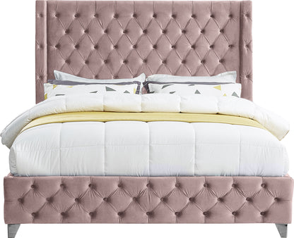 Peyton Pink Velvet Queen Bed Q