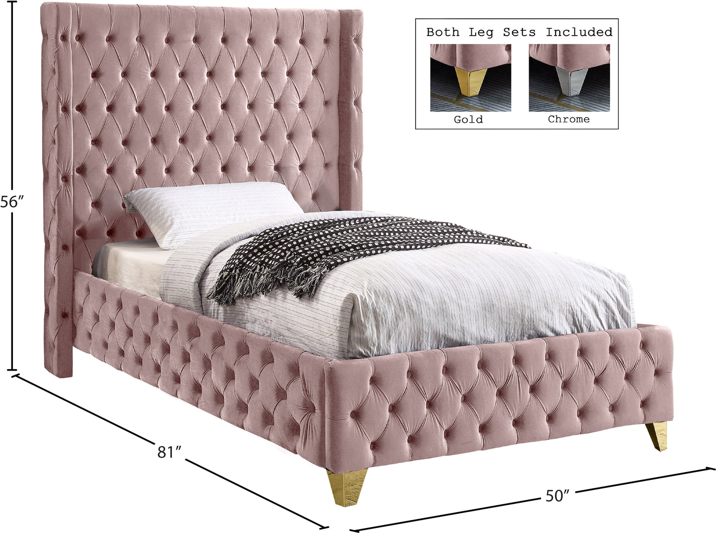 peyton pink velvet twin bed t