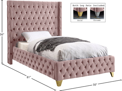 Peyton Pink Velvet Twin Bed T