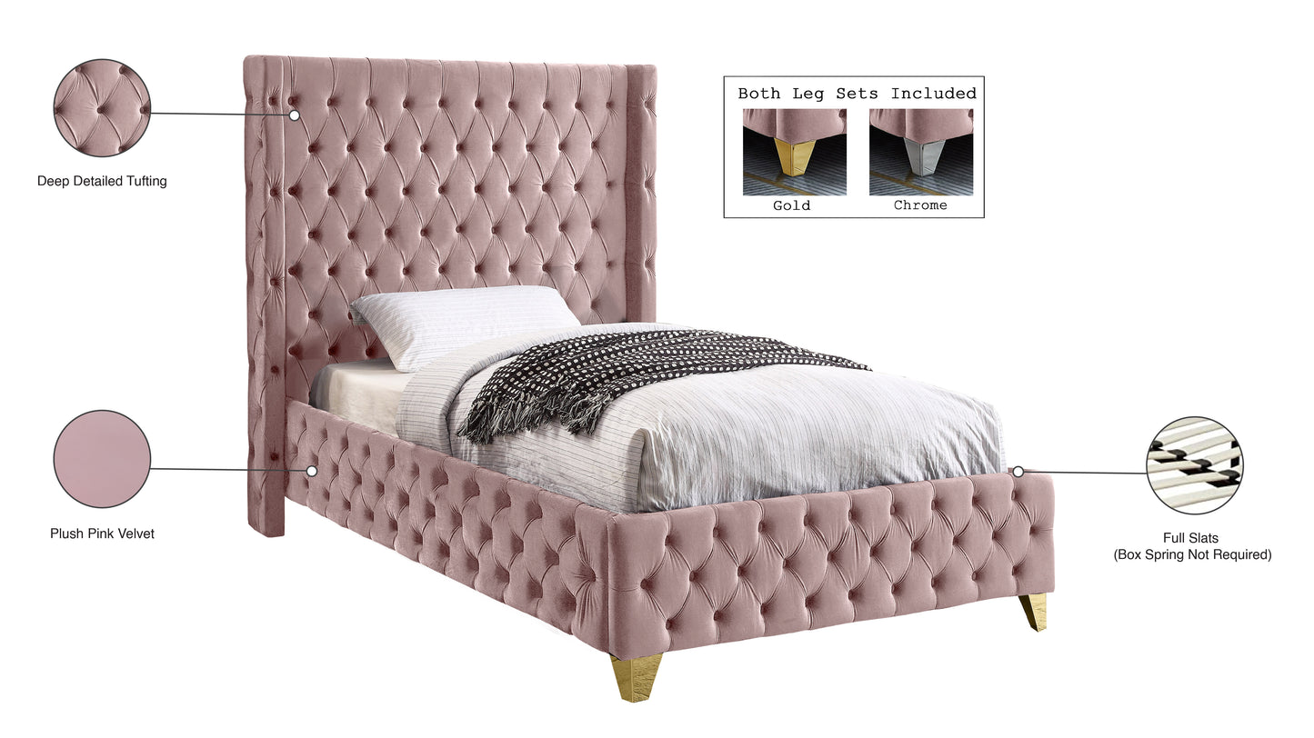 peyton pink velvet twin bed t