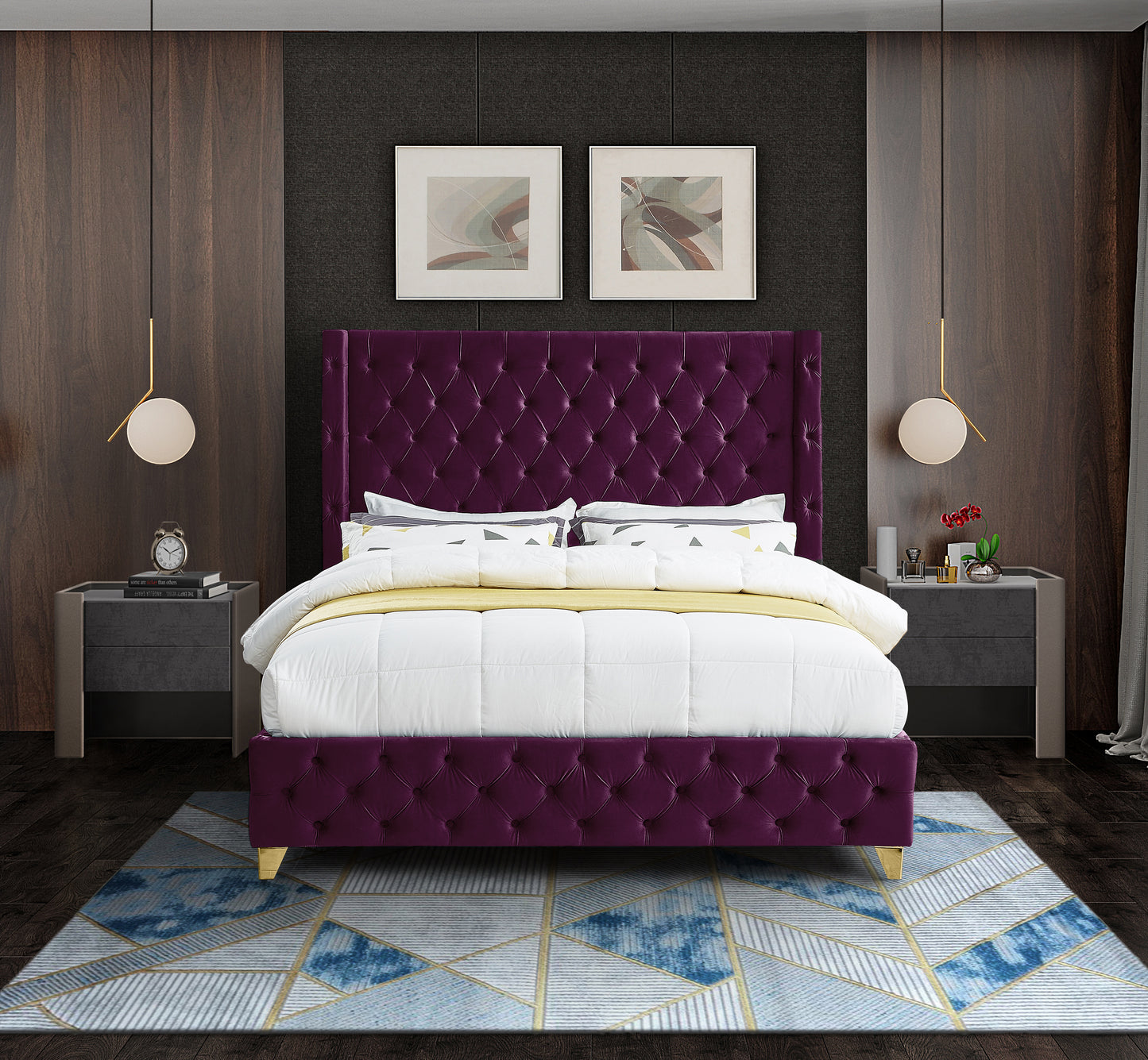 peyton purple velvet king bed k