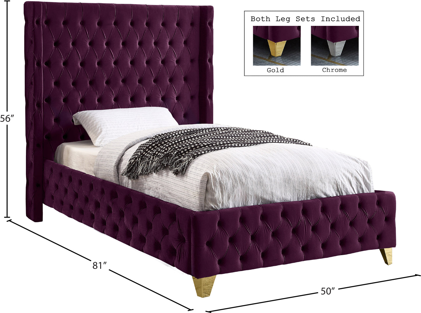 peyton purple velvet twin bed t