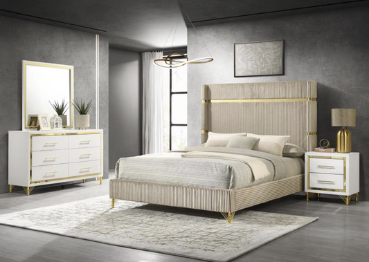 Reesa 4-piece Bedroom Set with Upholstered Queen Wingback Panel Bed Beige