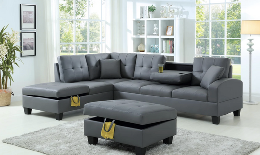 Timothy Sectional with Free Storage Ottoman in GRAY
