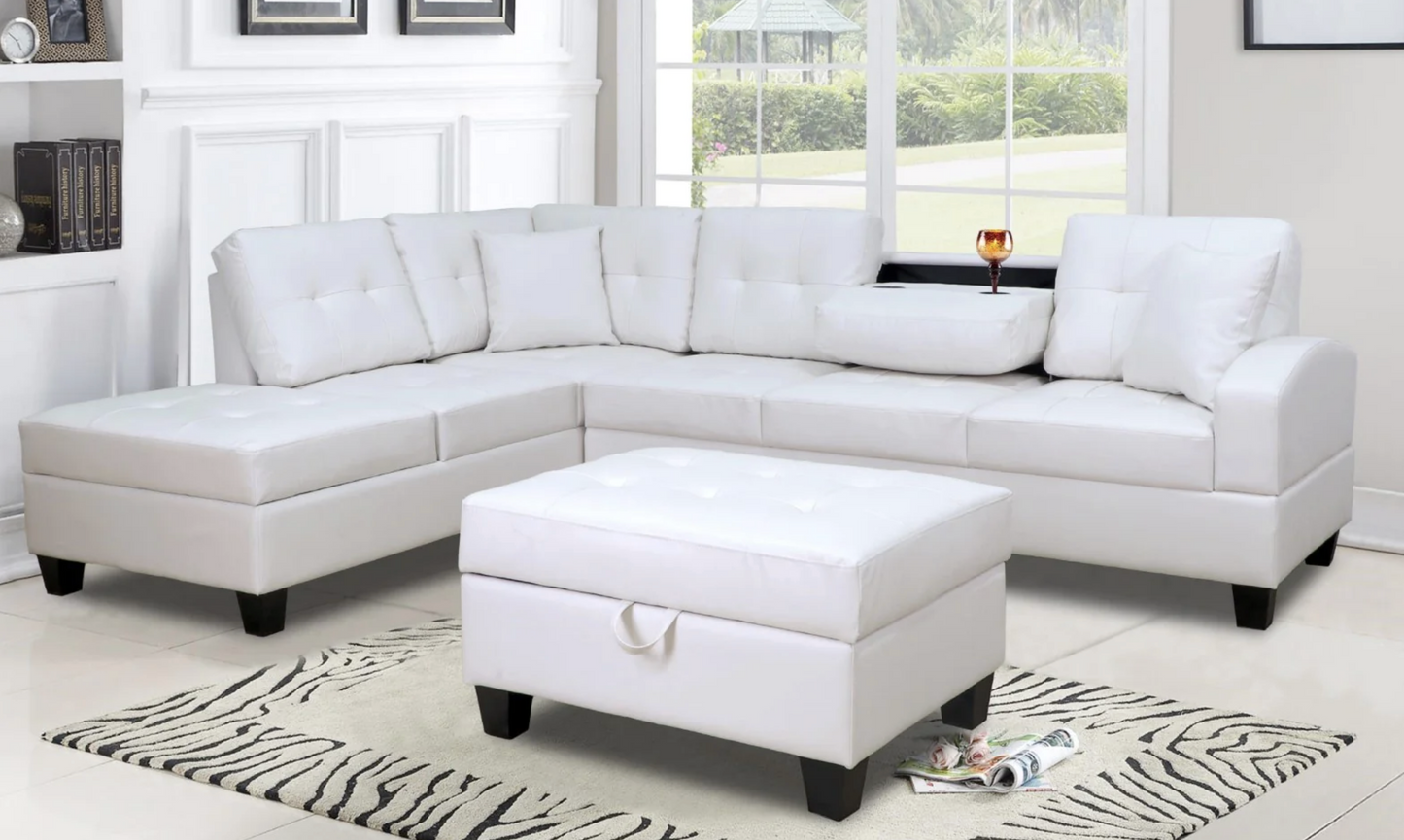 timothy sectional with free storage ottoman in white