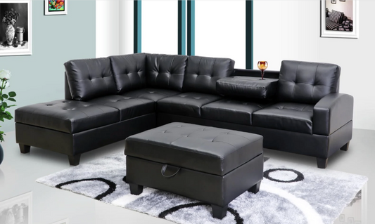Timothy Sectional with Free Storage Ottoman in BLACK