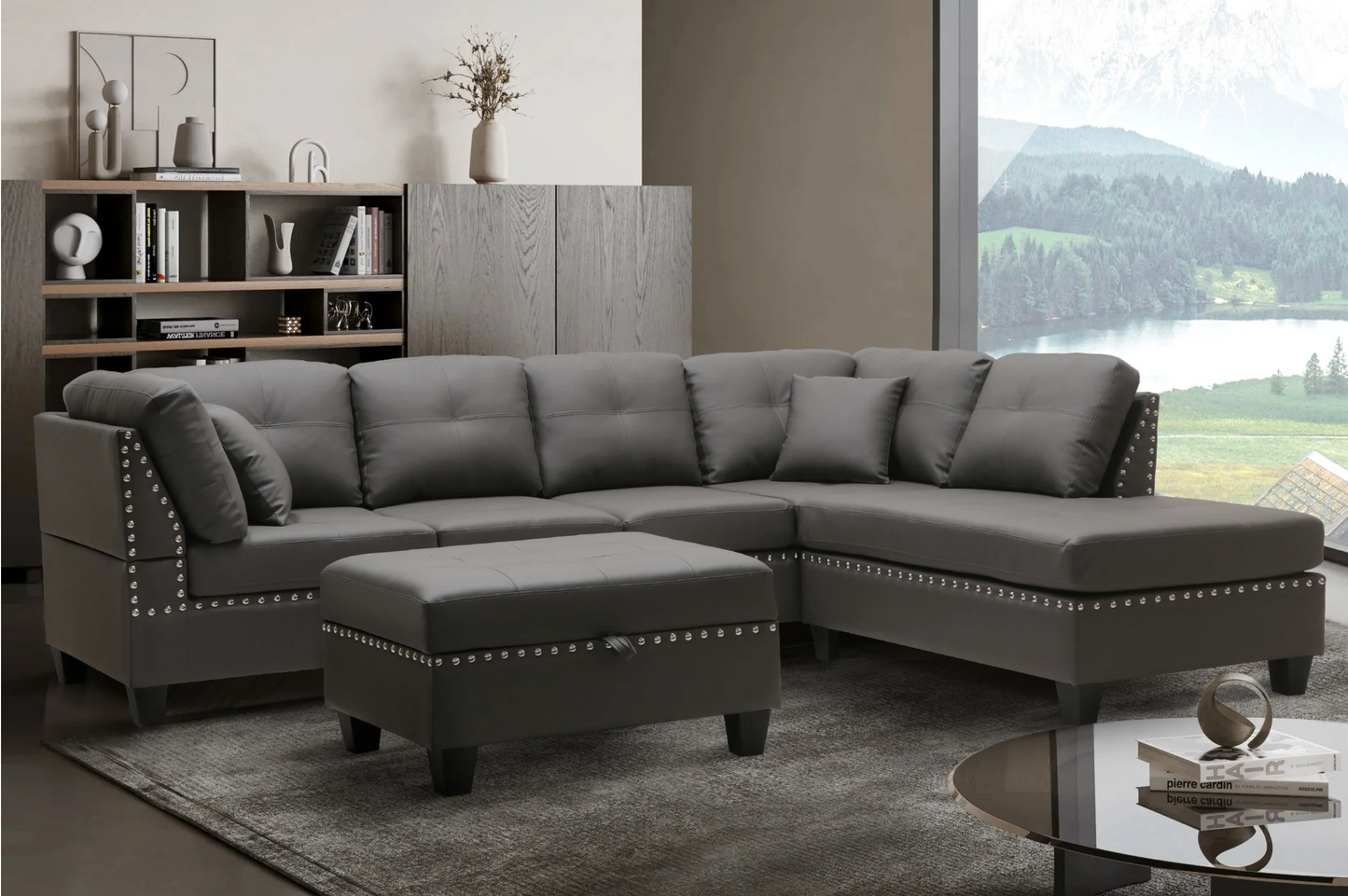 mandy sectional with free ottoman in grey