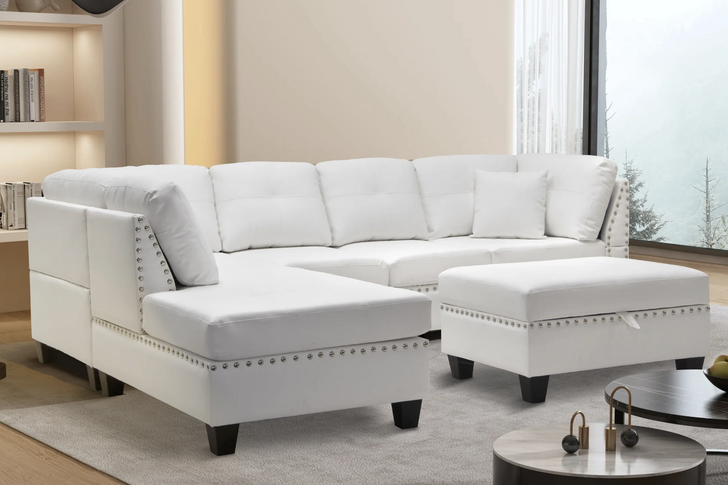 mandy sectional with free ottoman in white