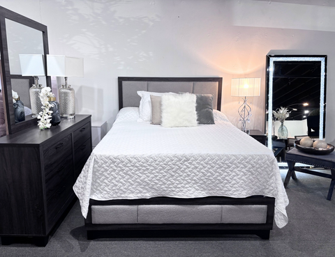 Modern Gray Upholstered Queen Bedroom Set  4 Piece