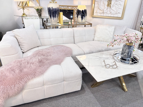 ✨114” XL Bouclé Sectional Sofa + Ottoman