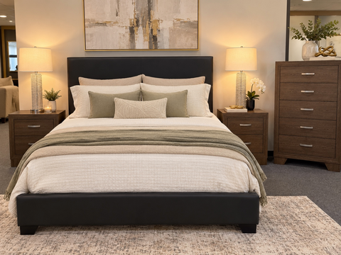 Modern Queen Bedroom Set with 2 Nightstands &amp; 5-Drawer Chest – Floor Sample Clearance