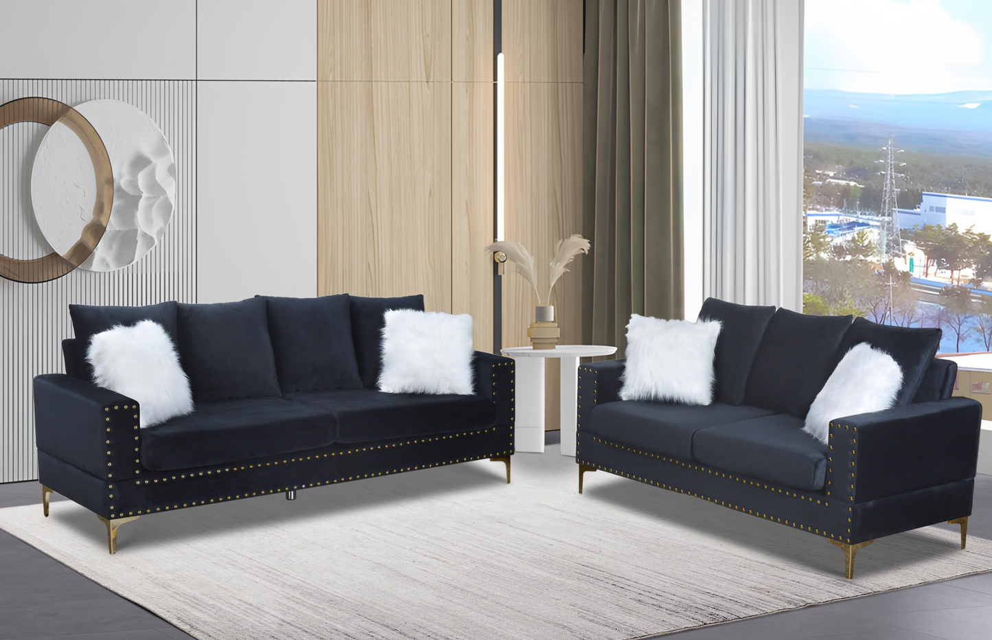 clare black sofa and loveseat