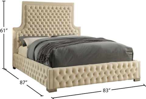 Zadie Cream Velvet Upholstered King Bed, 1 Piece