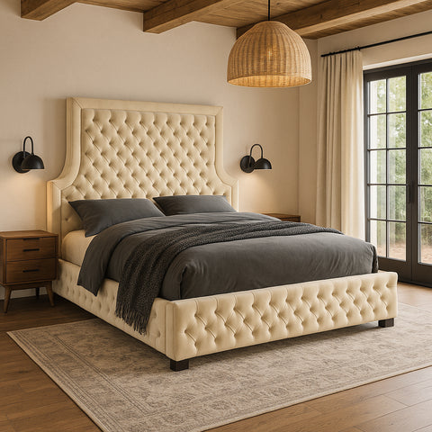 Zadie Cream Velvet Upholstered King Bed, 1 Piece