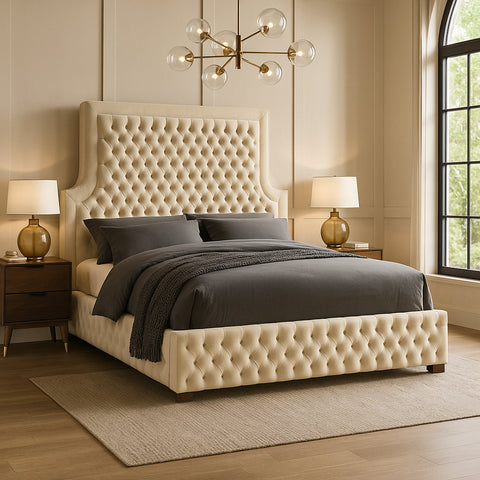 Zadie Cream Velvet Upholstered Queen Bed, 1 Piece