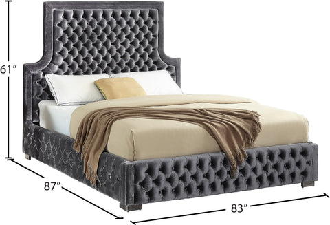 Zadie Grey Velvet Upholstered King Bed, 1 Piece