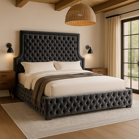 Zadie Grey Velvet Upholstered King Bed, 1 Piece