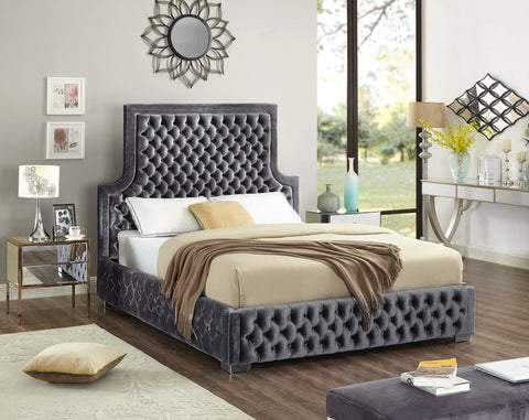 Zadie Grey Velvet Upholstered King Bed, 1 Piece