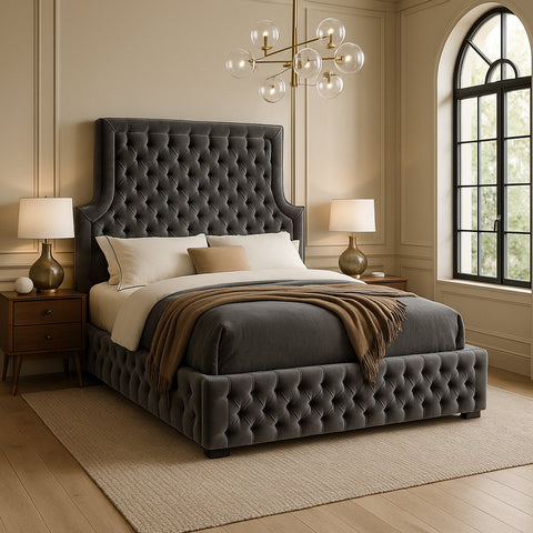 Zadie Grey Velvet Upholstered Queen Bed, 1 Piece