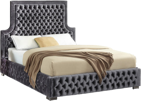 Zadie Grey Velvet Upholstered Queen Bed, 1 Piece