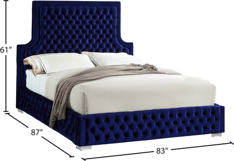 Zadie Navy Velvet Upholstered King Bed, 1 Piece