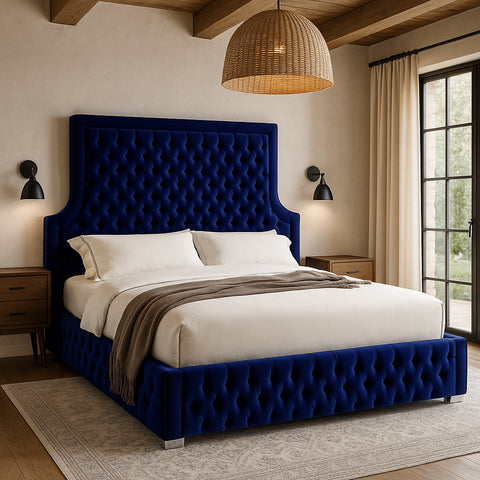 Zadie Navy Velvet Upholstered King Bed, 1 Piece