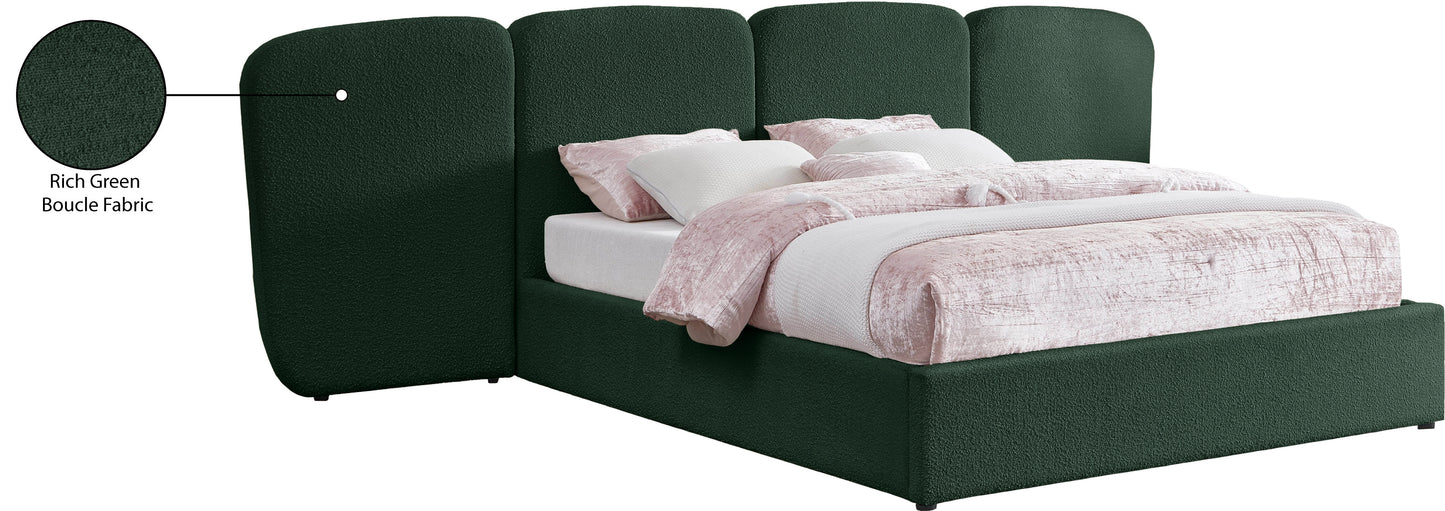 reeves green green boucle fabric king bed (3 boxes)