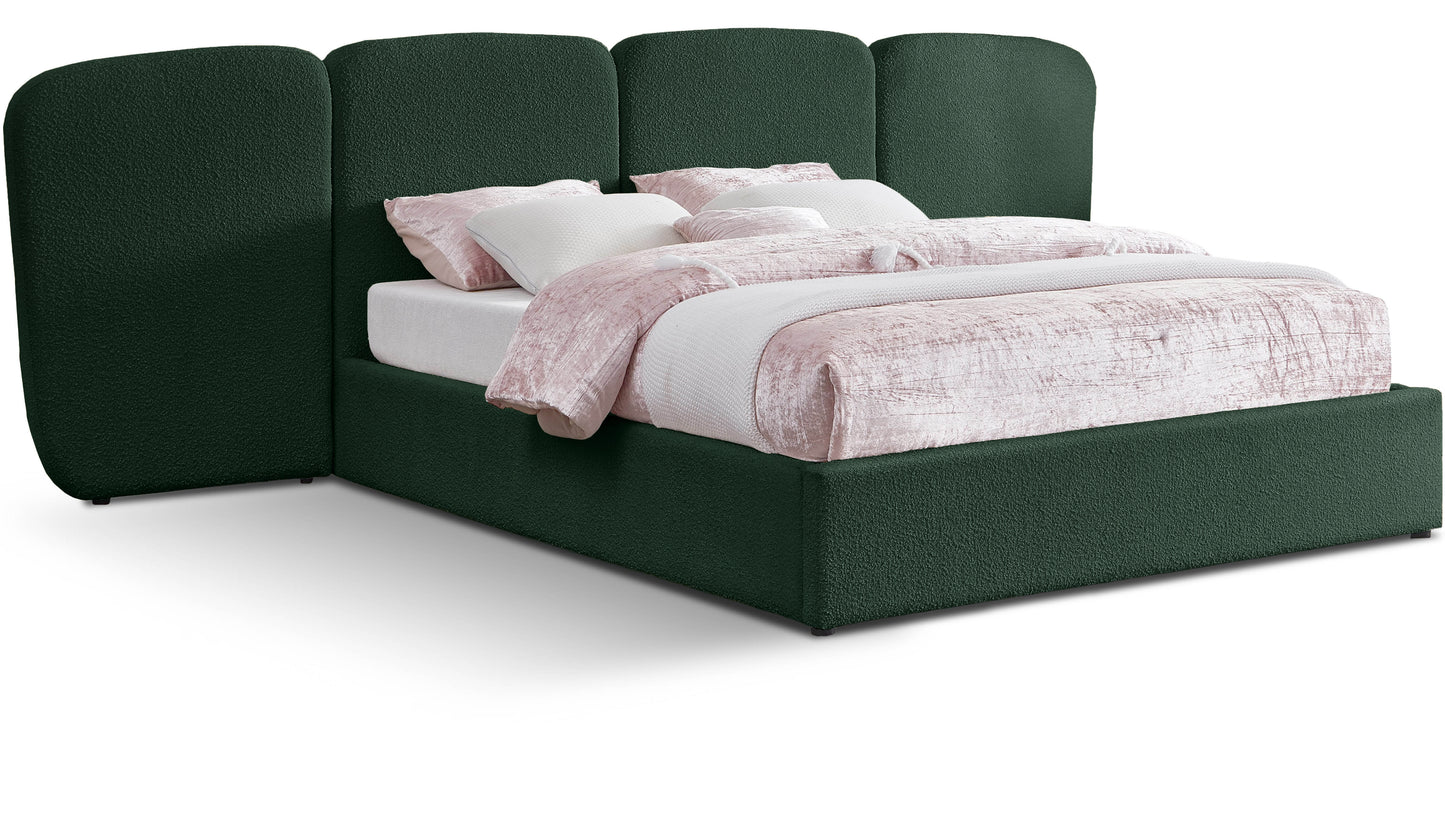 reeves green green boucle fabric king bed (3 boxes)