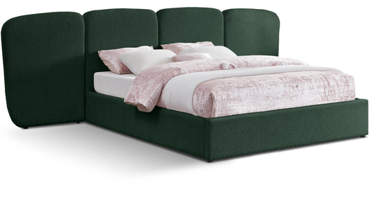 Reeves Green Green Boucle Fabric King Bed (3 Boxes)