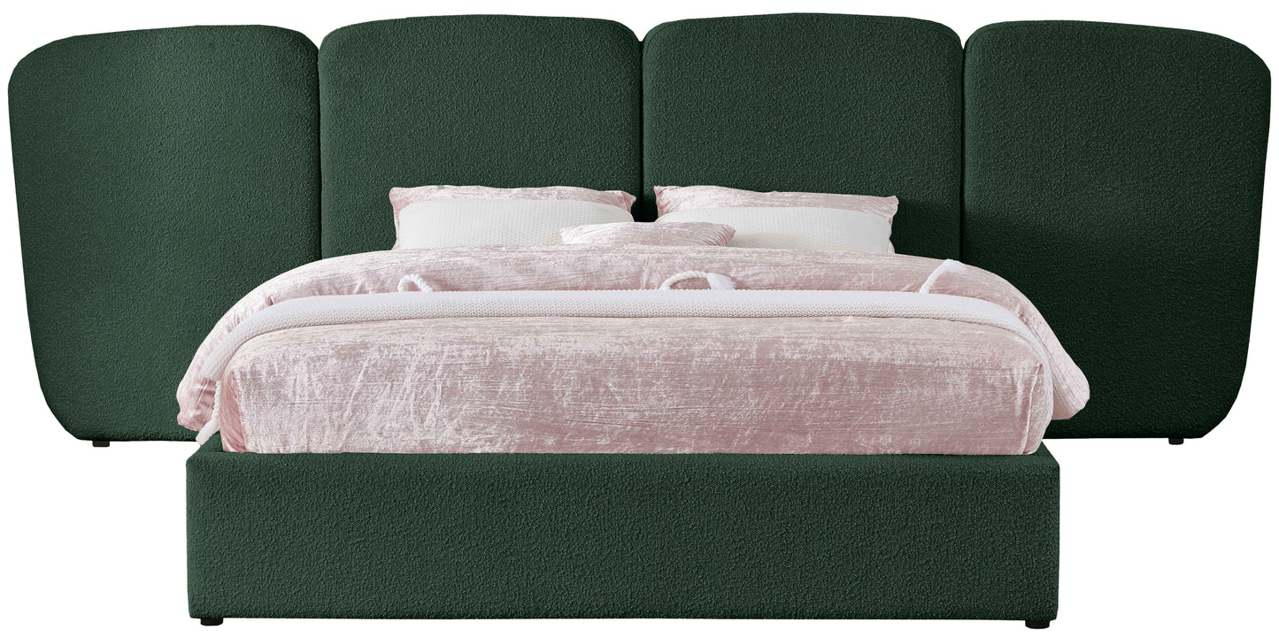 reeves green green boucle fabric king bed (3 boxes)