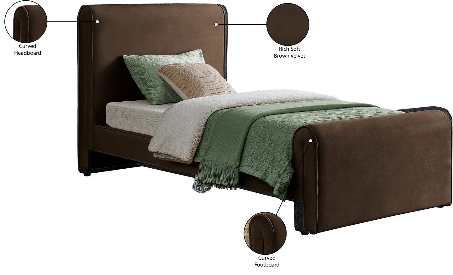 encore brown velvet twin bed (3 boxes) t