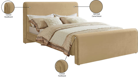 Encore Camel Velvet Queen Bed (3 Boxes) Q