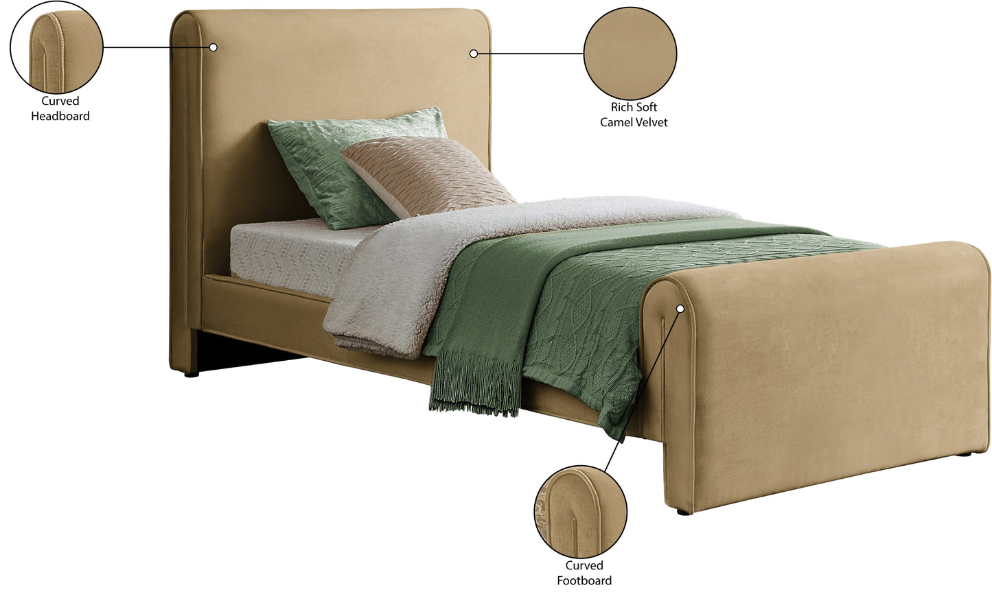 encore camel velvet twin bed (3 boxes) t