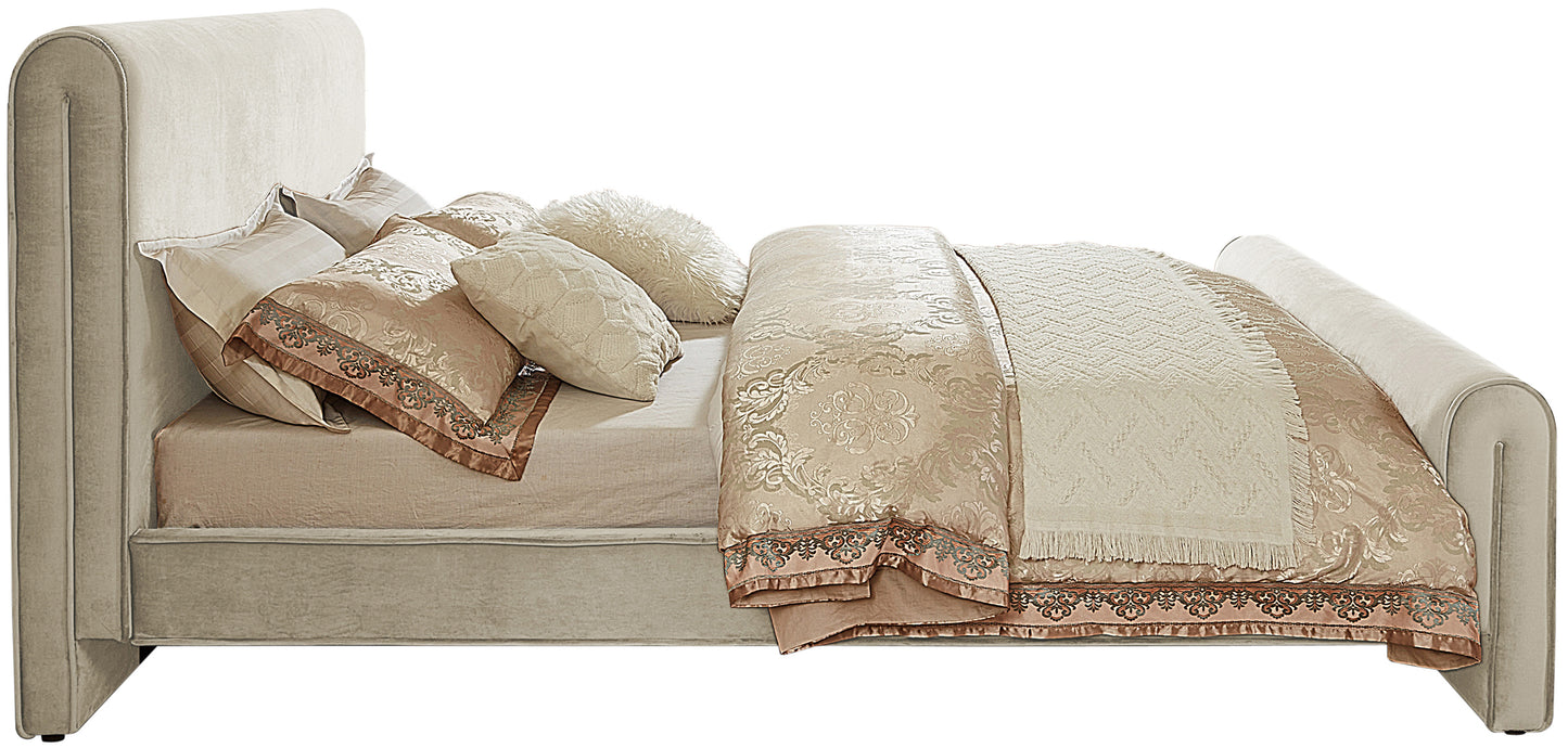 encore cream velvet queen bed (3 boxes) q