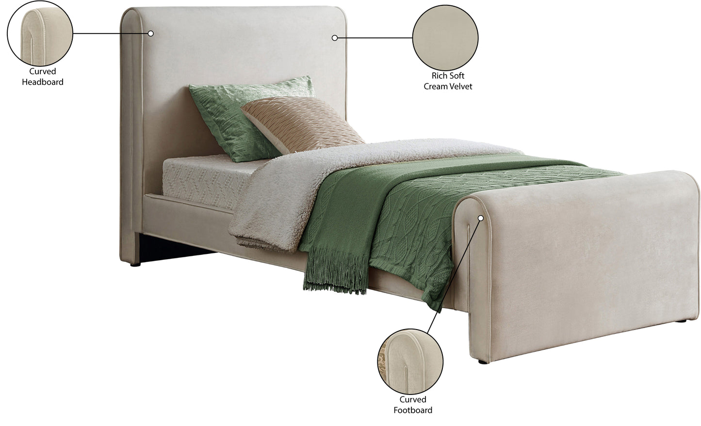 encore cream velvet twin bed (3 boxes) t